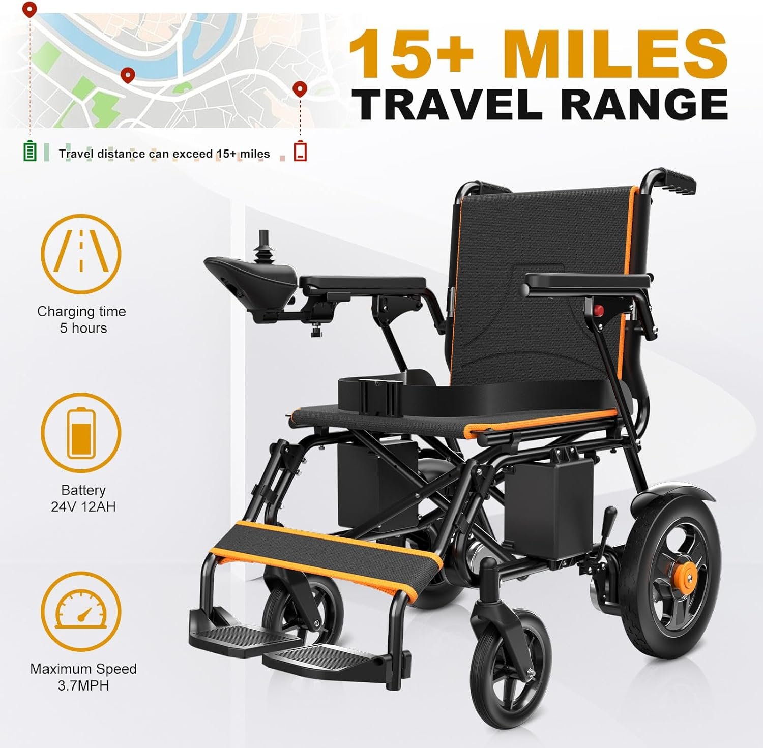 Heavy-Duty Folding Electric Wheelchair, Dual 500W Motors, 15-Mile Range, 350 lb Capacity - Image 2