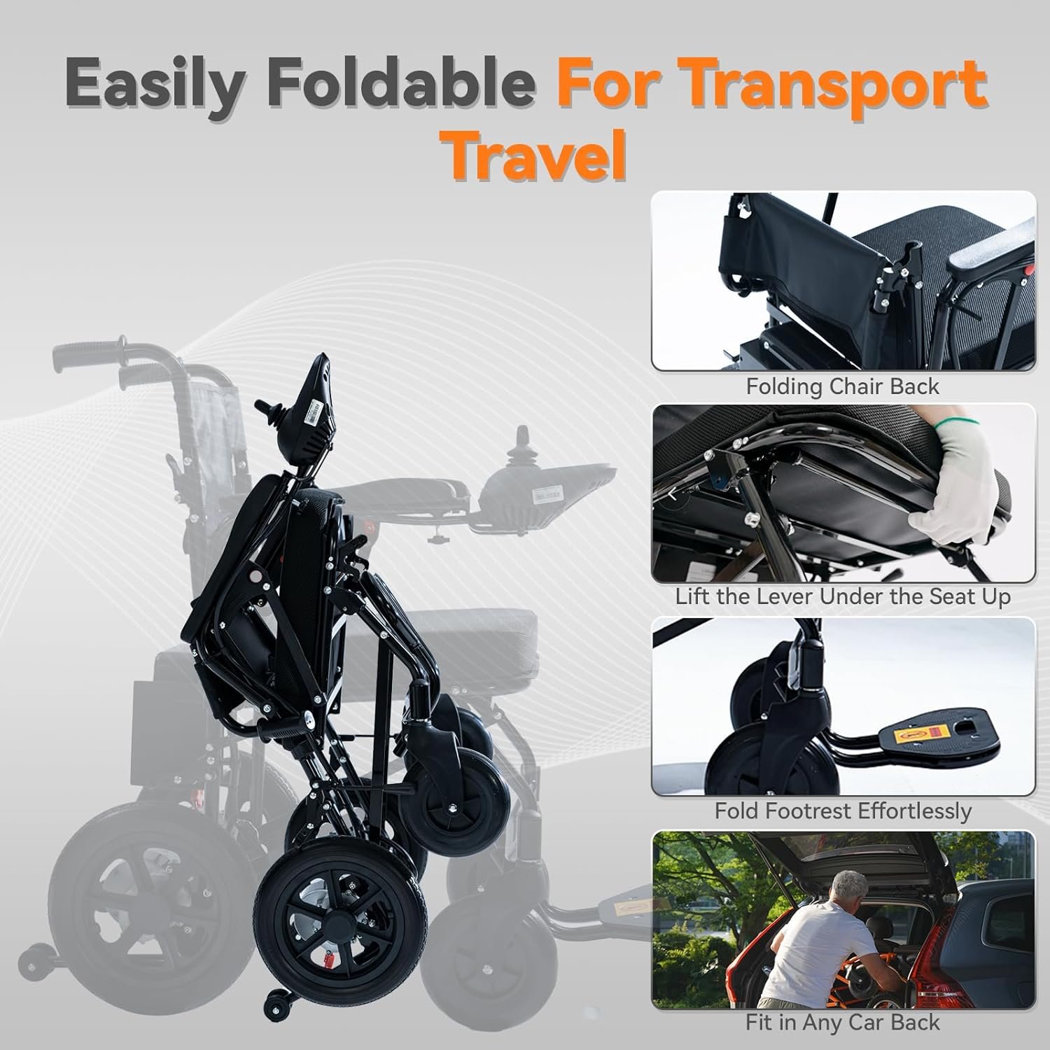 Folding Electric Wheelchair, 500W Motor, 12-Mile Range, 264 lb Capacity - Image 4