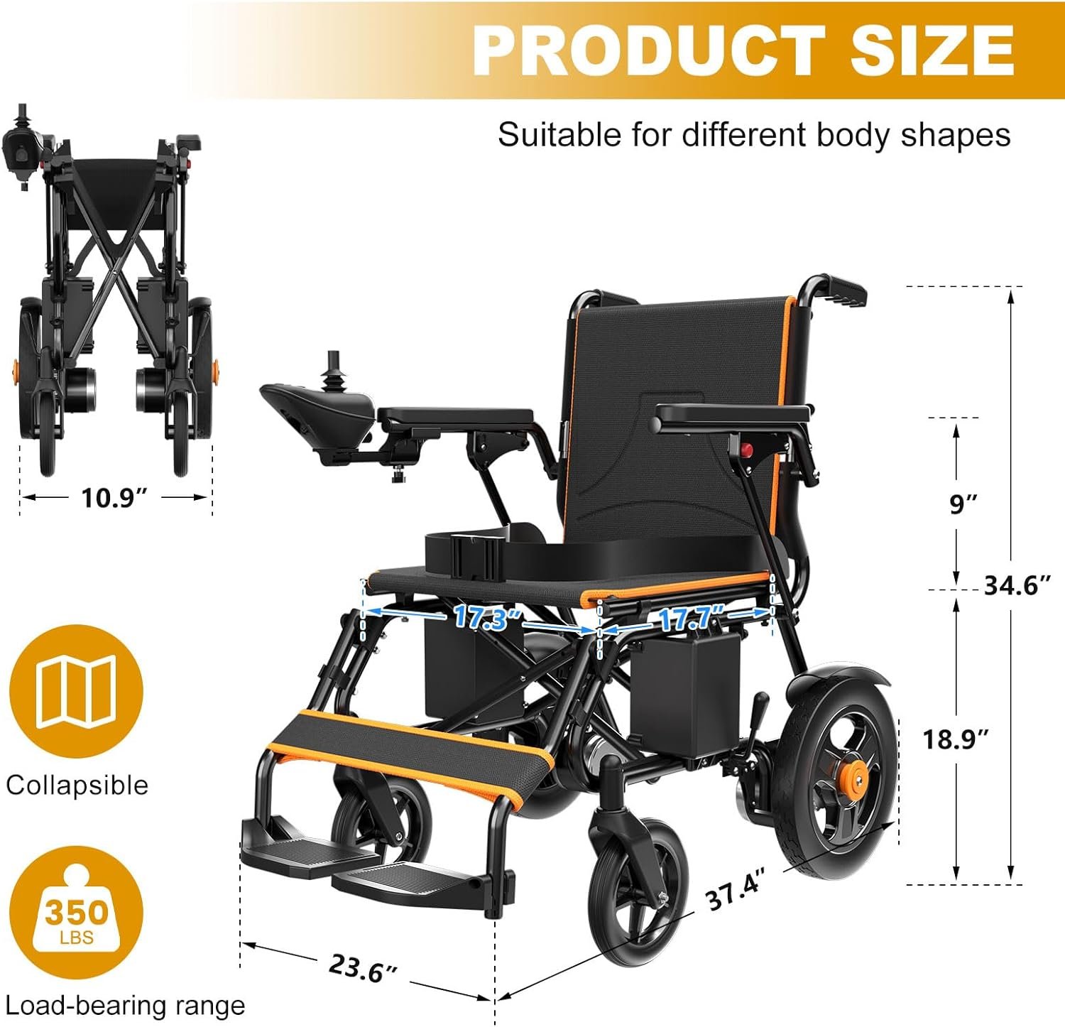 Heavy-Duty Folding Electric Wheelchair, Dual 500W Motors, 15-Mile Range, 350 lb Capacity - Image 6