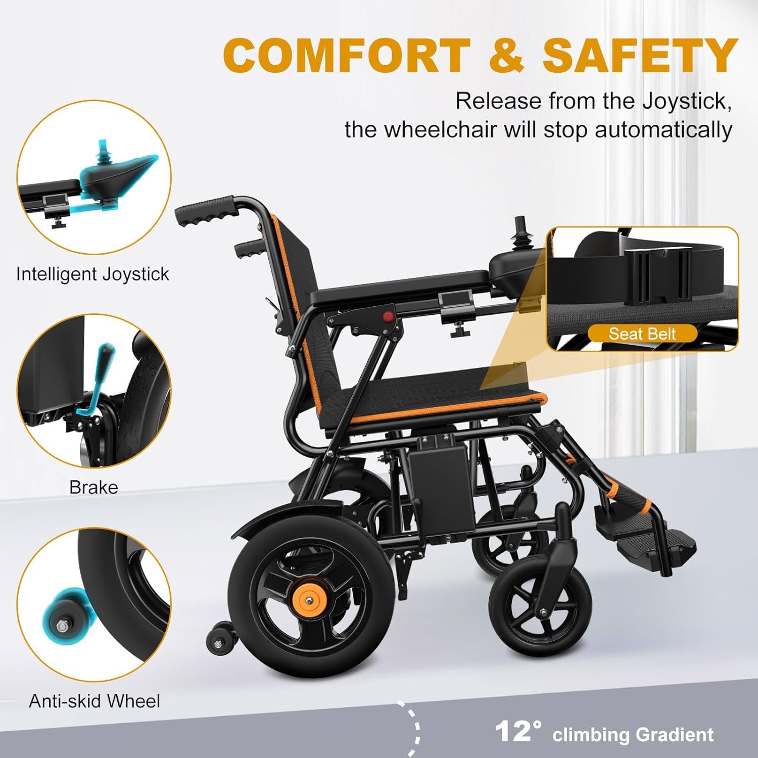 Heavy-Duty Folding Electric Wheelchair, Dual 500W Motors, 15-Mile Range, 350 lb Capacity - Image 3