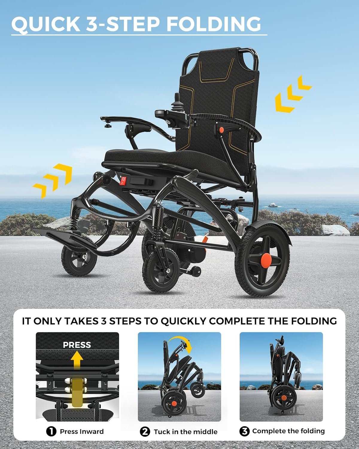 Carbon Fiber Folding Electric Wheelchair, 35 lb, Dual 300W Motors, 18-Mile Range - Image 6